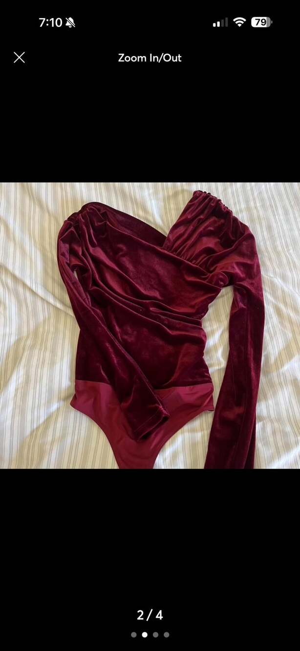 Express Velvet Bodysuit Size XS Dark Red Asymmetrical Ruched